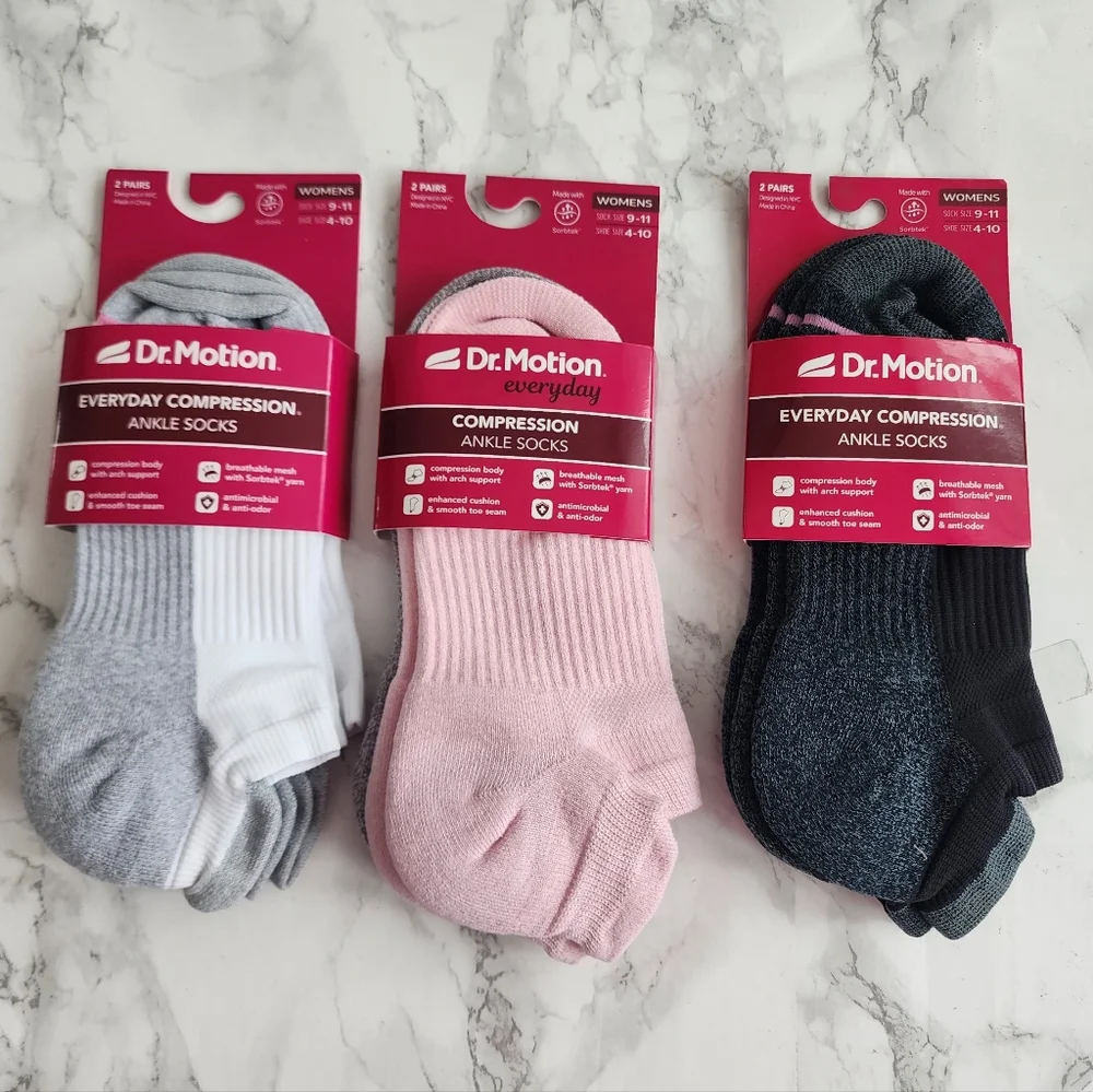 Dr. Motion Ankle Socks 6 Pairs Compression Socks Size Socks 9–11 Shoe 4-10